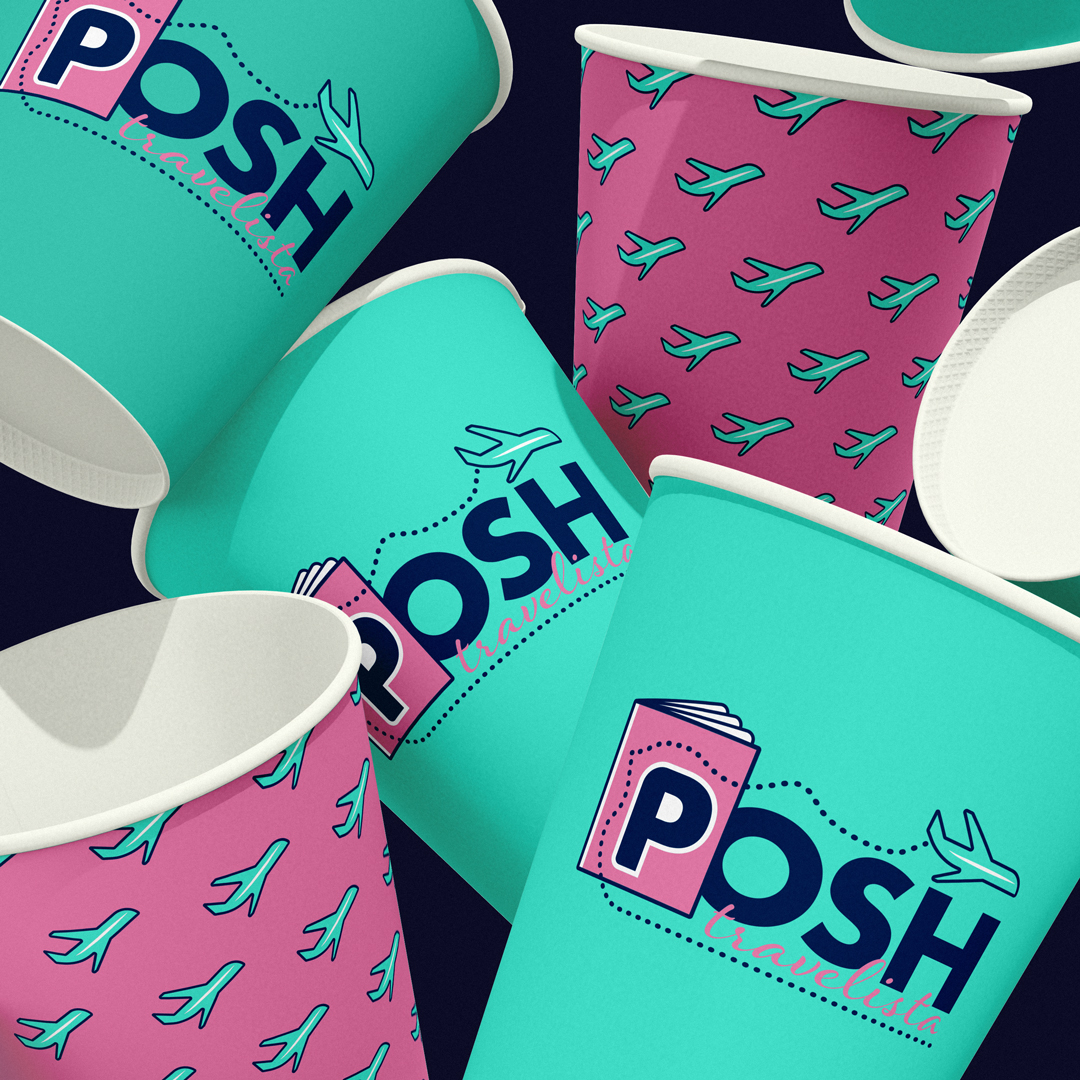 Posh Travelista Coffee Cups Brand Identity